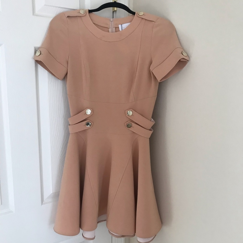 Just unique tan cap sleeve dress